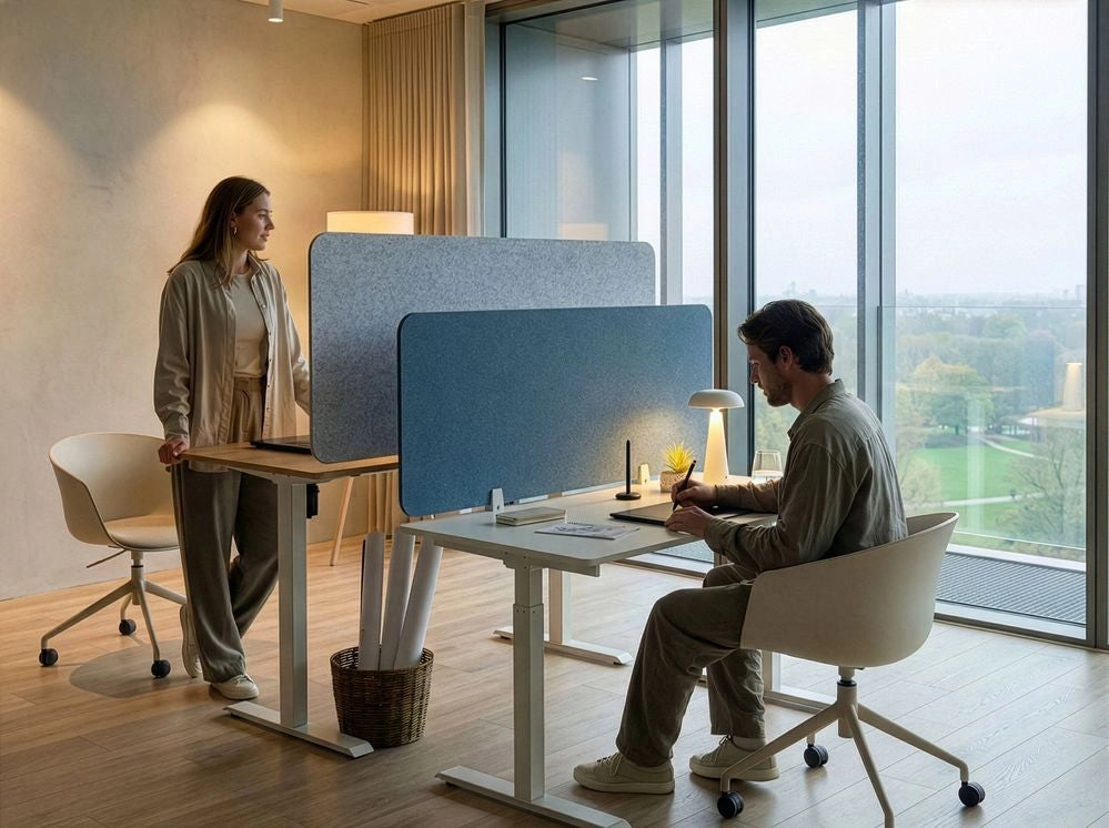 Pannello divisorio in PET per scrivania rivestito in tessuto 120 x 50 cm blu Schermo Acustico per Ufficio e Home Office