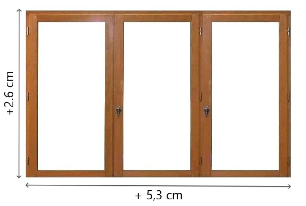 Finestra a 3 pannelli in legno Altezza 125 X Larghezza 180 (dimensioni del tavolo) senza maniglia