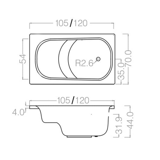 Guscio vasca con seduta 105x70 senza pannelli