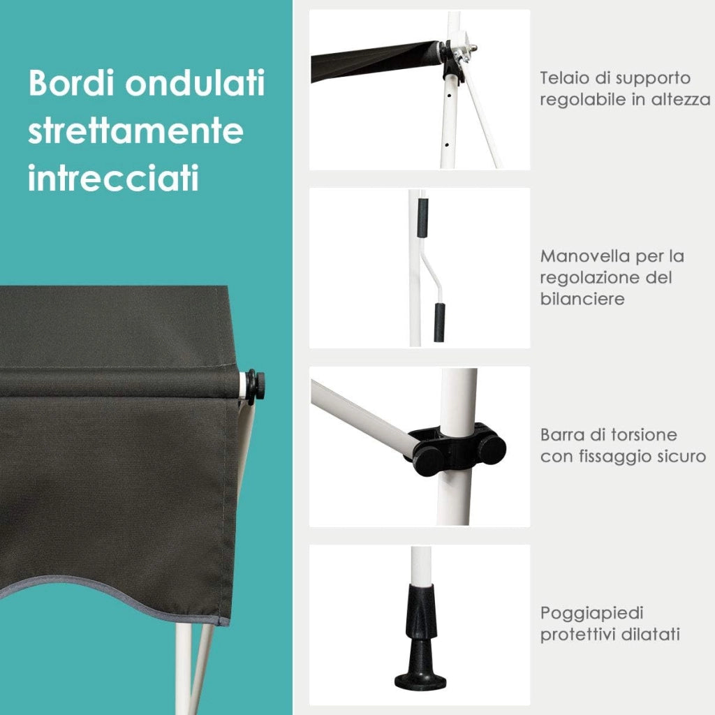 Tenda da Sole per Esterno, Tenda da Sole a Bracci Estensibili con Struttura Telescopica e Tessuto Resistene ai Raggi Solari, Regolabile in Altezza e in Angolazione (150 x 120 cm Grigio)