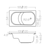 Guscio vasca con seduta 120 x 70 cm