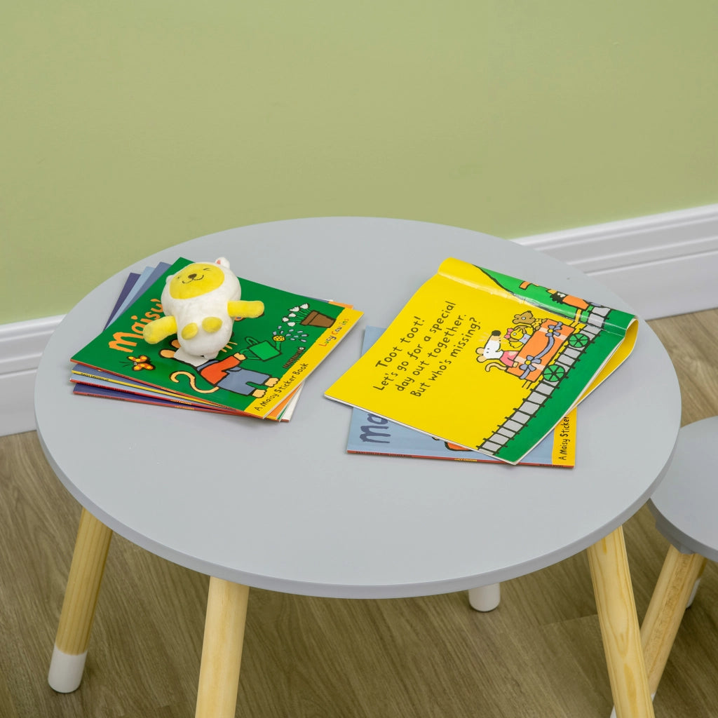 Tavolo da pranzo per bambini con 2 sedie ¨C zephmum ¨C Legno, grigio