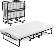 Brandina Pieghevole con Materasso Memory Foam, Letto Pieghevole con Struttura Robusta in Metallo e 4 Ruote, Letto Singolo Portatile per Casa Ufficio, Capacità di Carico 180 kg