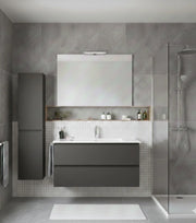 Mobile Bagno LOKI Già Montato 2 cassetti con piedini, lavabo e specchio Grafite 90x40 cm con colonna