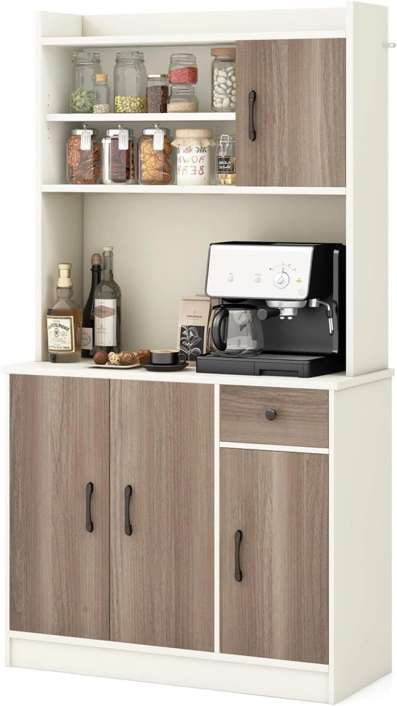 Armadio da cucina da 180 cm, con piano di lavoro, armadietto alto da cucina, armadietto con 4 ripiani regolabili, armadietto multiuso