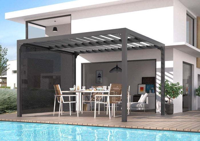 Tenda accessoria per Pergola bioclimatica PER 240X300 e 360x300 con binario per lato 3,00 m, colore grigio