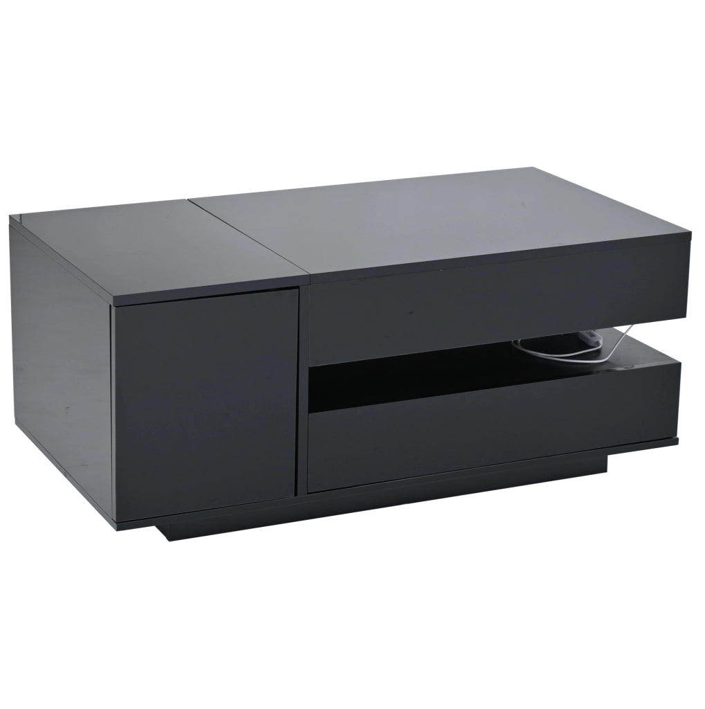 Tavolino da caffè sollevabile 95x50x40 cm con LED; nero lucido; in truciolare