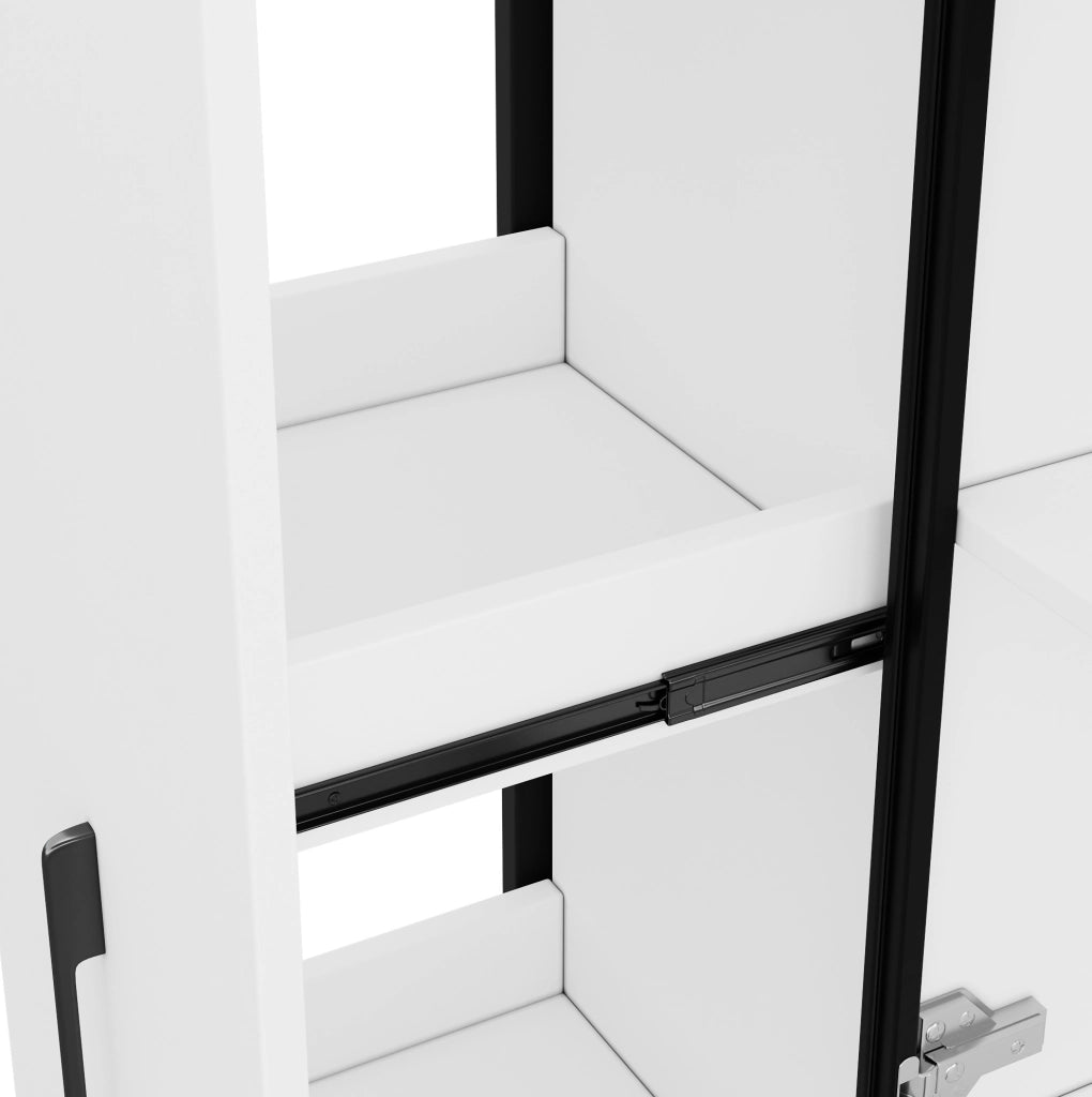 Vetrina 70x38x160 cm in MDF e vetro bianco con LED e vani laterali