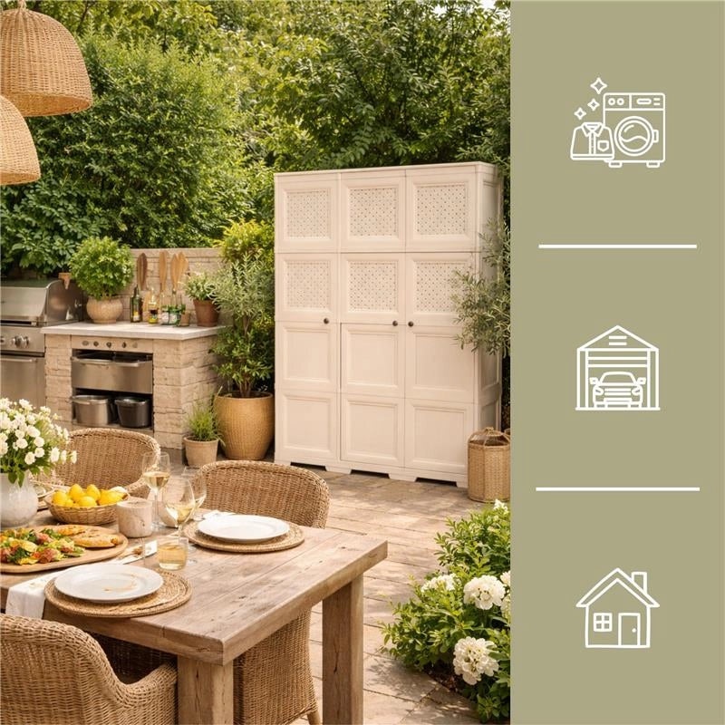 ARMADIO 3 ANTE ANGORA 118X43X164 CM CON PUNTALI, ANTE TRAFORATE E VANO PORTASCOPA – MOBILE ALTO ORGANIZZAZIONE CASA PER INGRESSO E LAVANDERIA