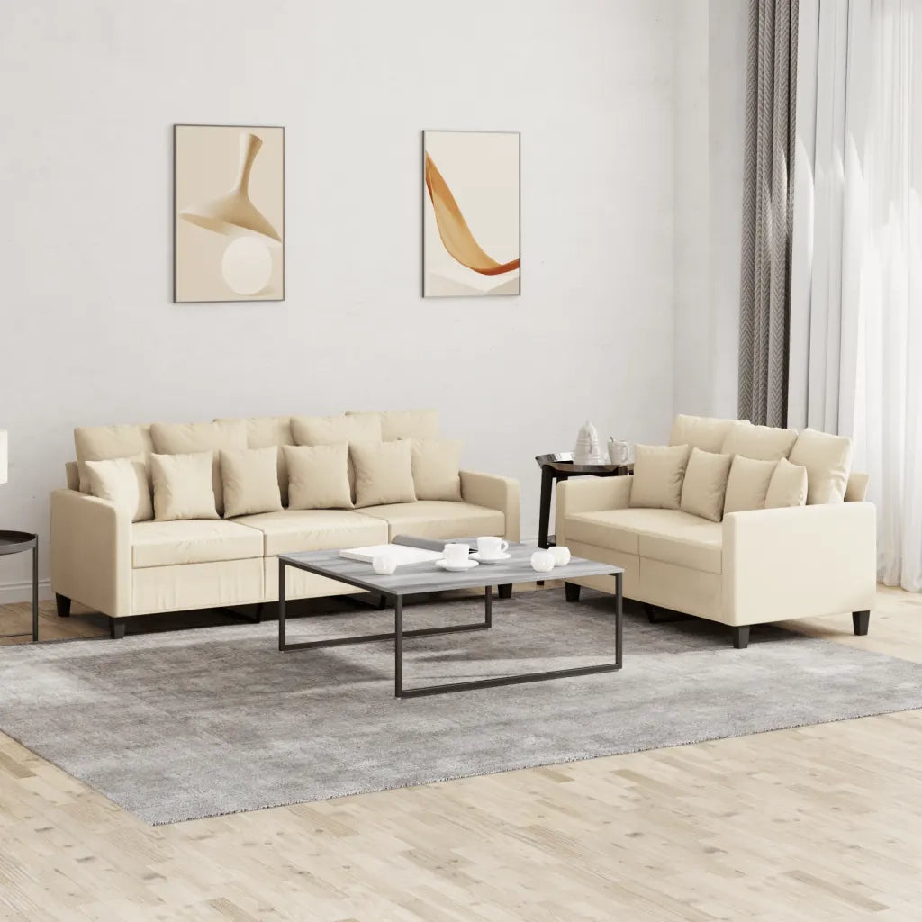 vidaXL Set di Divani 2 pz con Cuscini Crema in Tessuto