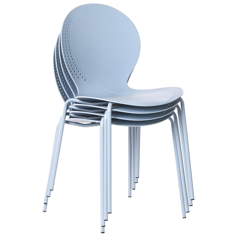 Set di 4 sedie da giardino azzurro in materiale sintetico plastico per interni ed esterni, sala da pranzo in stile moderno