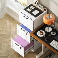 Mobiletto scrivania in legno con 3 cassetti, serratura e guide regolabili, 40 x 40 x 101 cm, Bianco