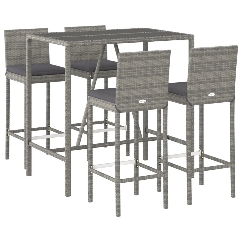 Set Bar da Giardino 5 pz con Cuscini in Polyrattan Grigiocod mxl 100672