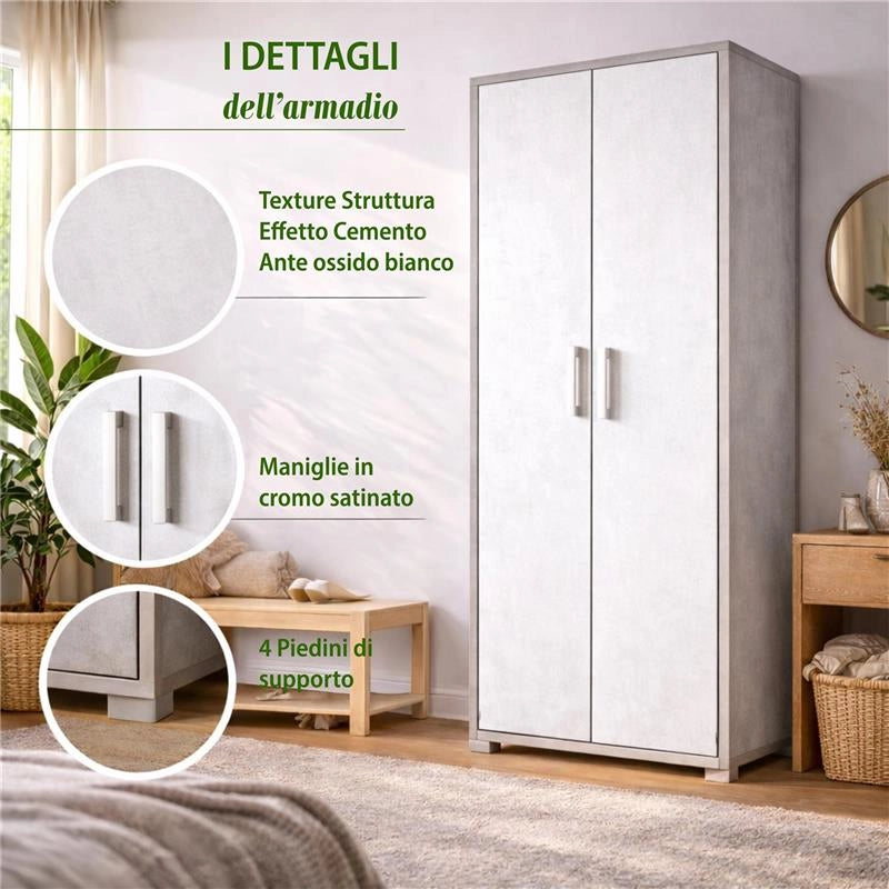 ARMADI DA ARREDO CON 2 ANTE DIMENSIONI 199X71X41 CM COLORE CEMENTO E OSSIDO BIANCO
