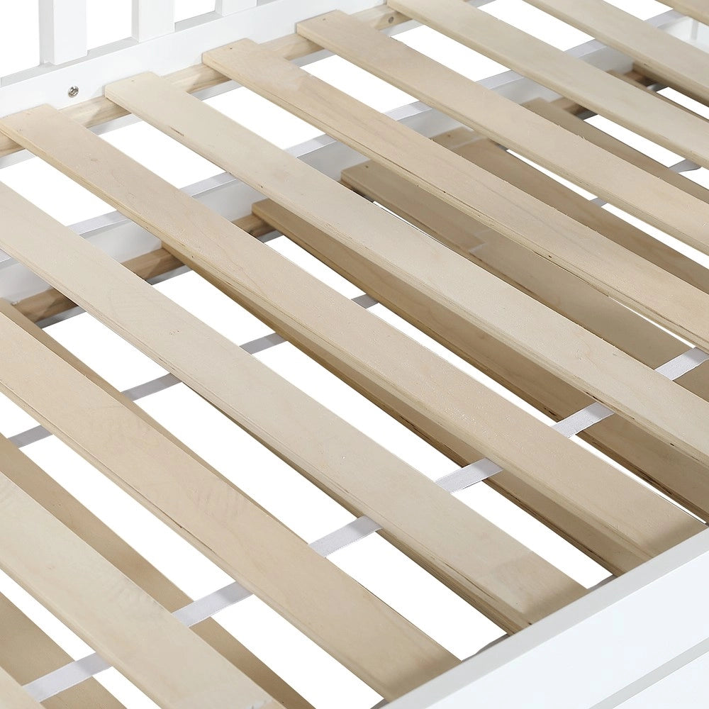 Letto a Castello con Letto Estraibile, Scivolo e Scala, Pino e MDF ¨C Xylo ¨C Bianco 90x200cm