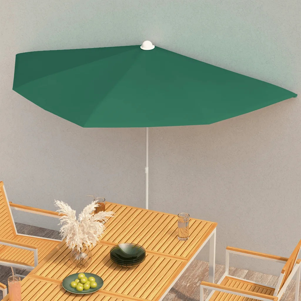 Ombrello | Parasolne Semicircolare da Giardino con Palo 180x90 cm Verde