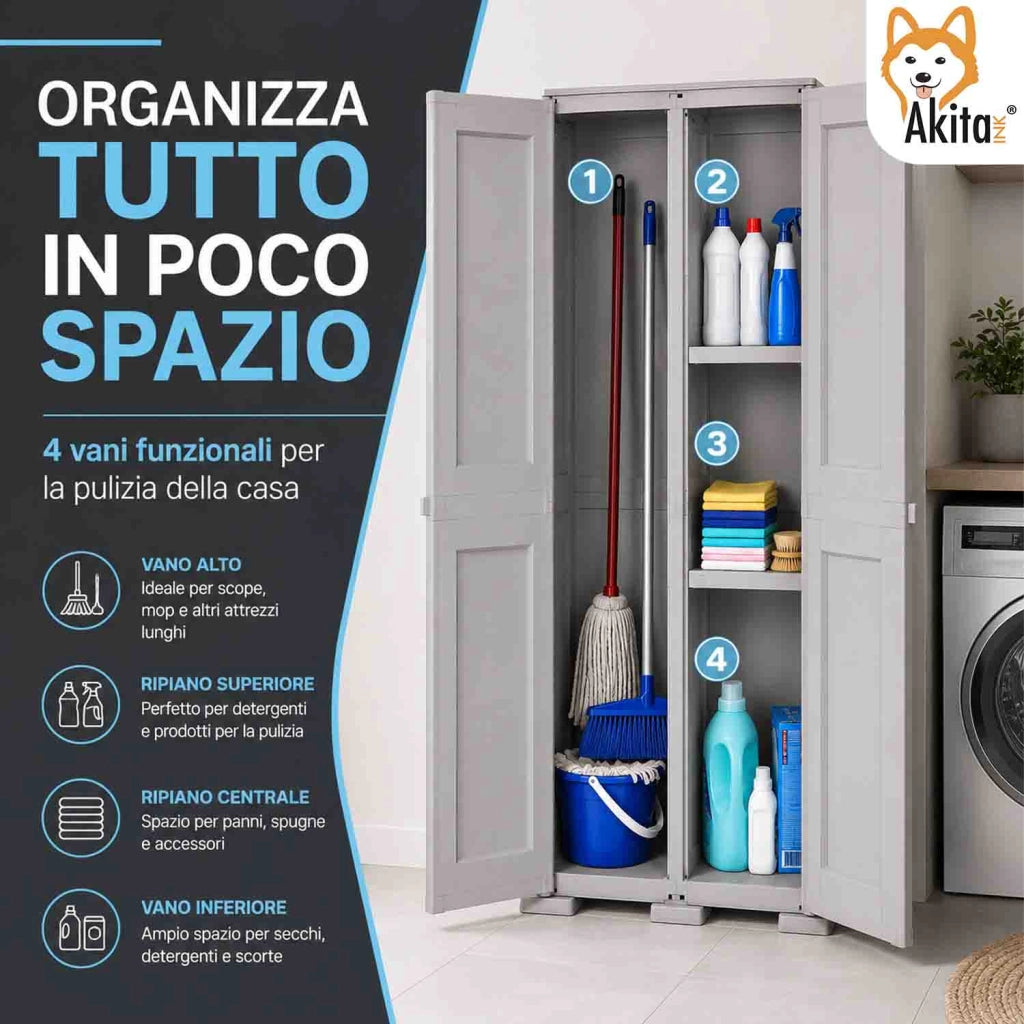 Akitaink Armadio Portascope Simplex con 1 Ripiano Grigio