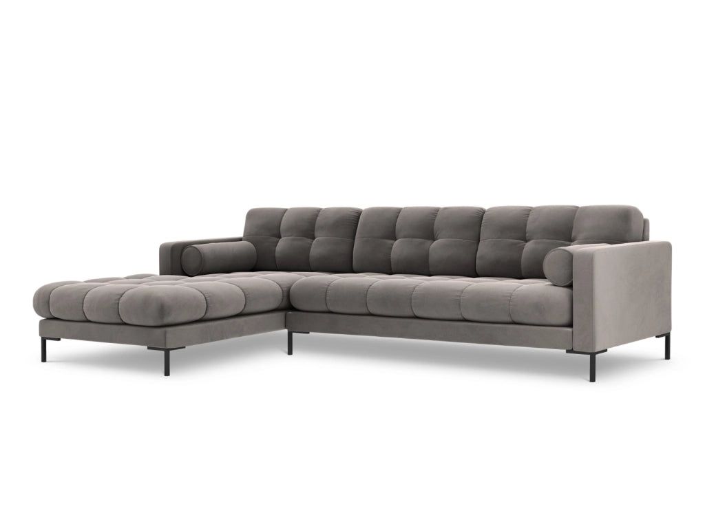 Cosmopolitan Design - Divano angolare sinistro "Bali" 5 posti in velluto grigio chiaro 