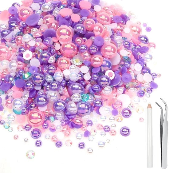 Parelli in Pasta Plana 60 g - Parelli/Strass in Pasta Plana - Parelli a Forma Semicircolare - Dimensioni Varie 3-10 mm - Per Decorazione dei Capelli - Materiale Hars - Parelli Decorativi
