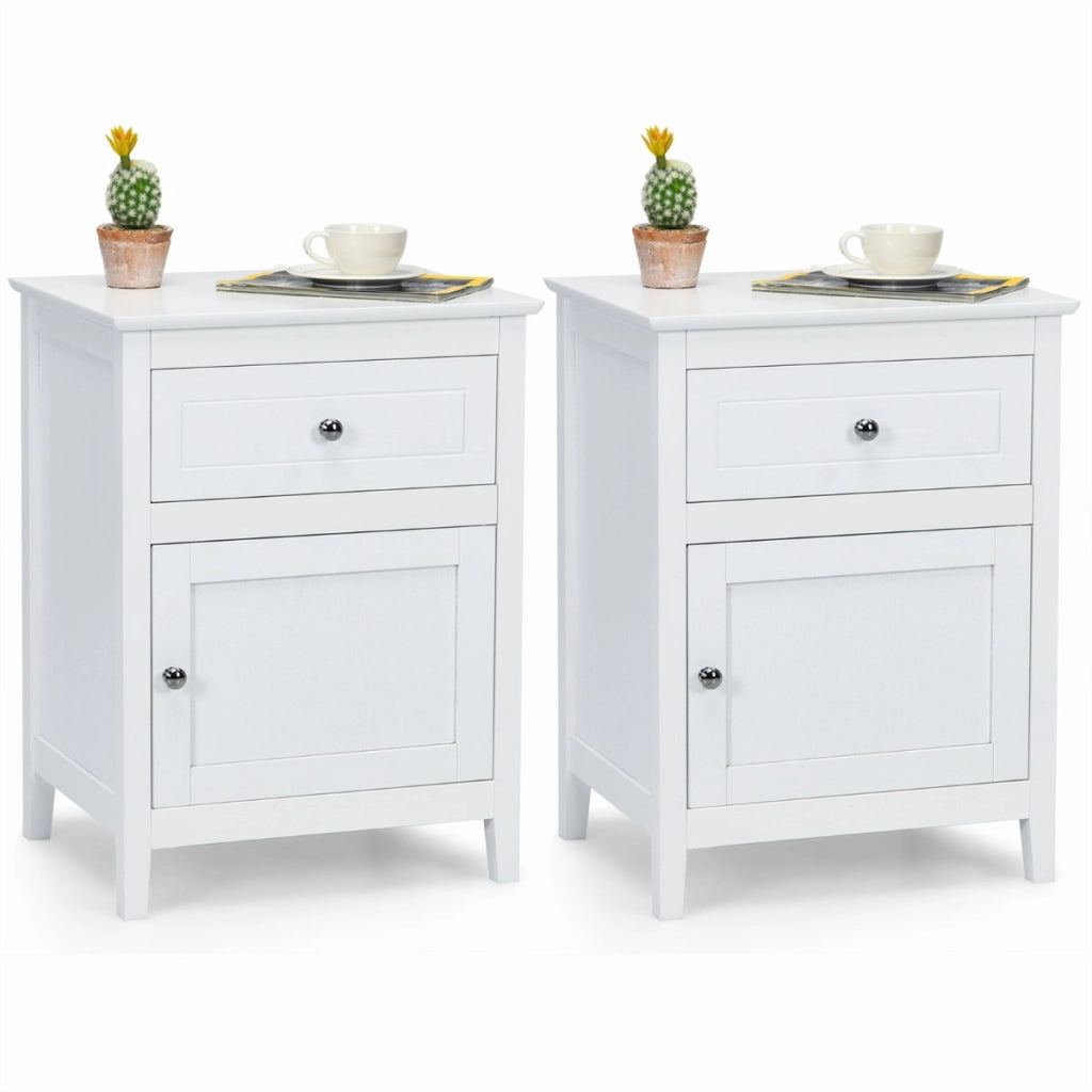 Set 2 comodini moderni a 2 livelli con superficie spaziosa-Tavolini con cassetto estraibile gambe in legno Bianco