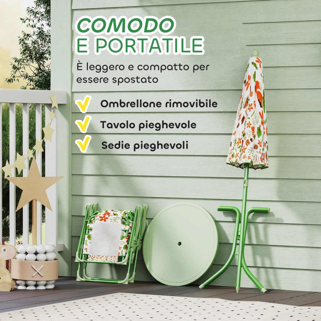 Set Giardino Bambini con 2 Sedie Pieghevoli e Tavolino Rotondo ¨C zephmum ¨C Verde