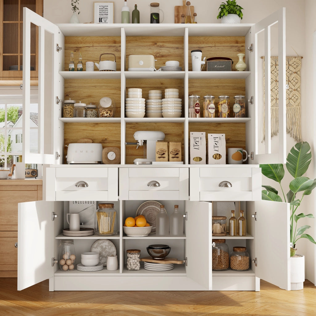 Vetrina alta da cucina con ripiani regolabili e ante in acrilico con sistema antiribaltamento; in MDF; Bianco; 140x38.5x175 cm