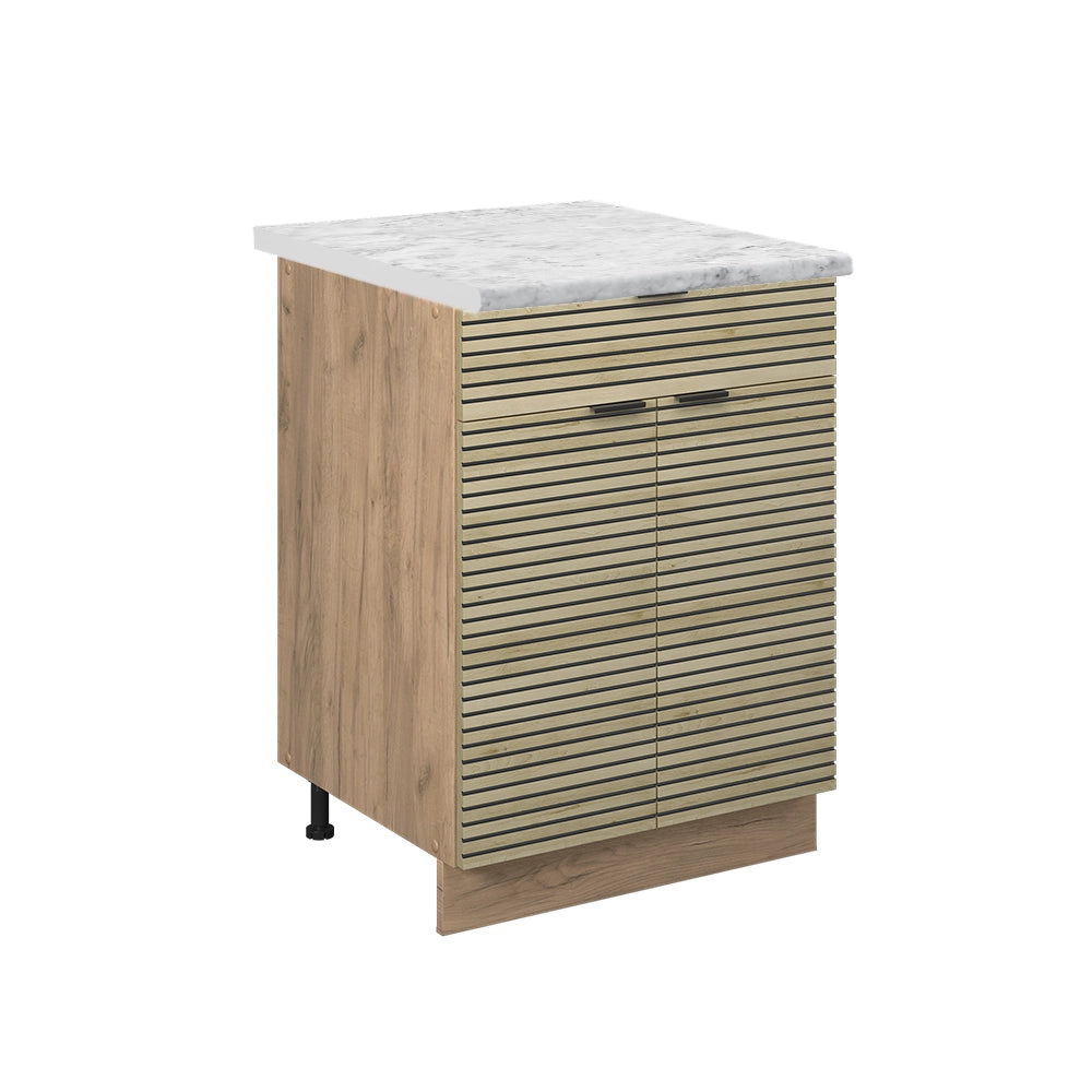 Mobiletto base per cucina Fame-Line Pannello in quercia/Rovere dorato 60 cm con cassetto, PL Marmo Vicco