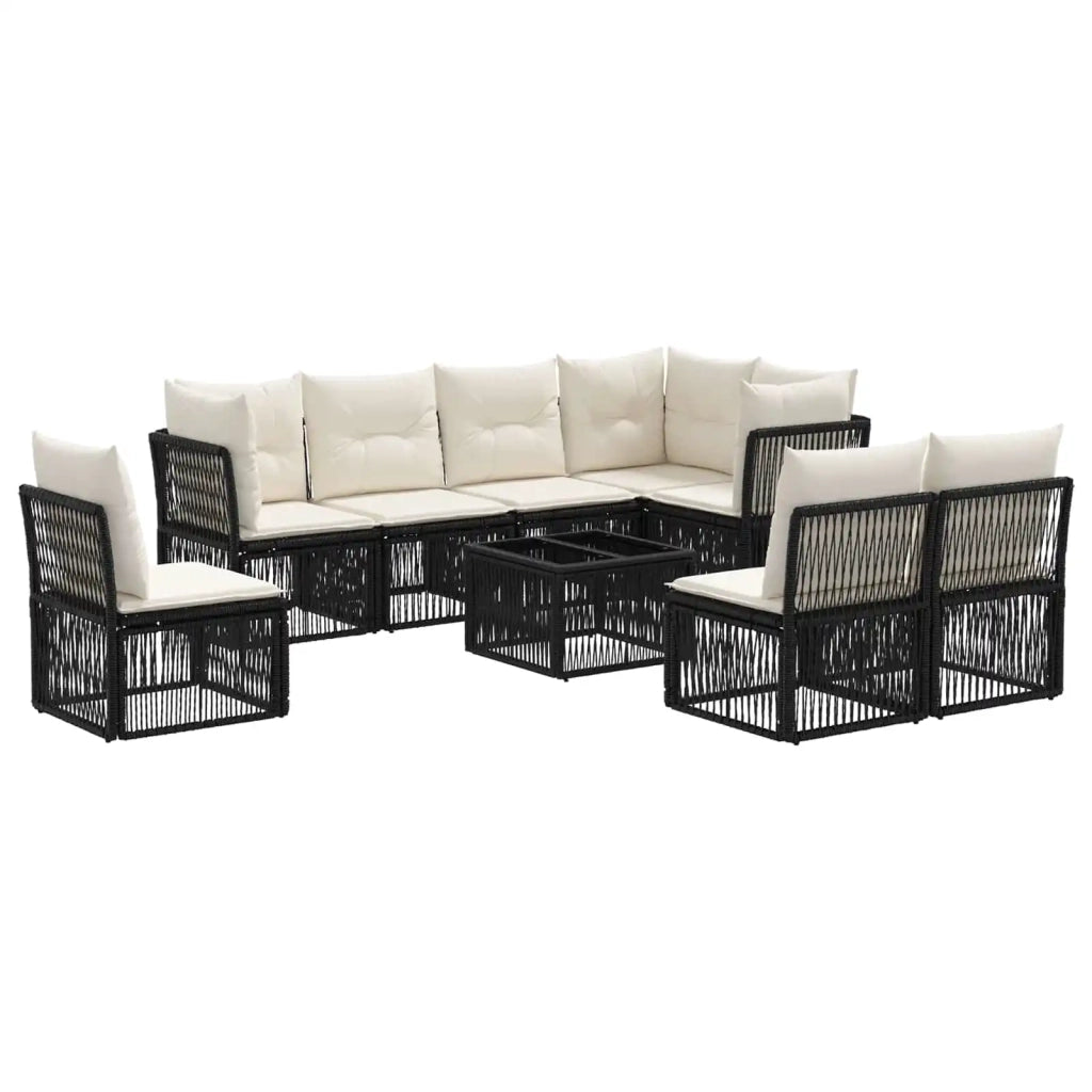 Set Divano da Giardino 9 pcs Nero polyrattan