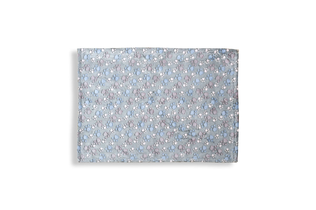 AIO FACTORY Coperta in pile 70x50 cm grigia con zampe colorate Coperta per cani