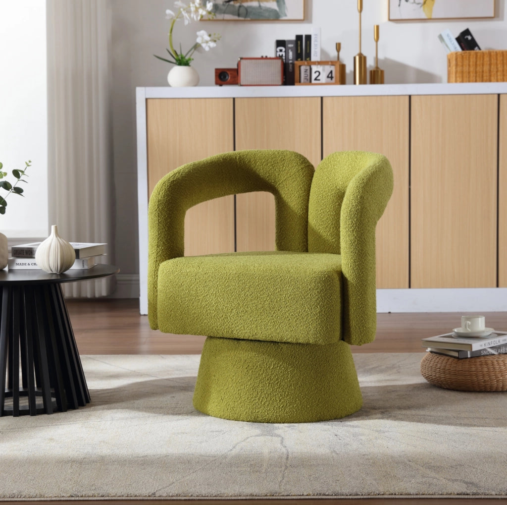Sedia girevole 360° in bouclé verde oliva; 67x55x74 cm