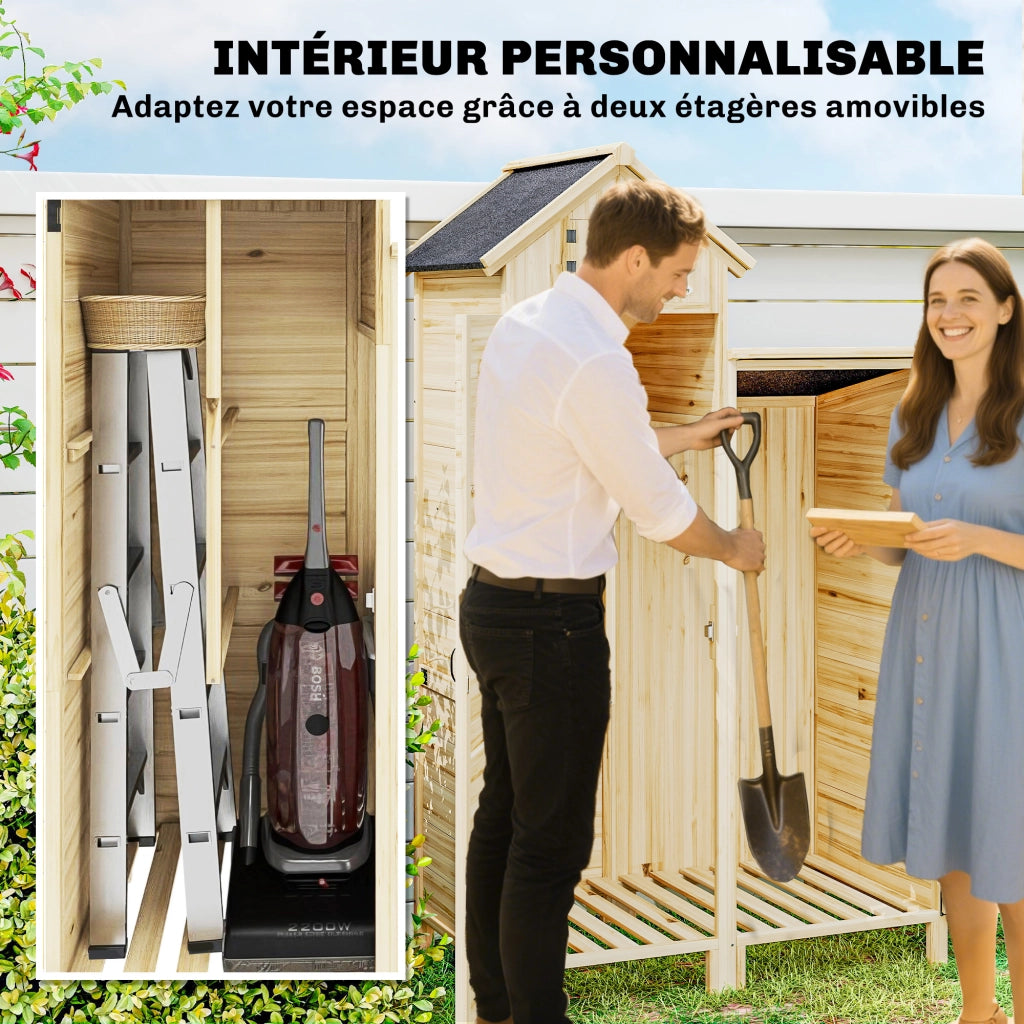 Armadio da Giardino in Legno con Doppia Zona e Ripiani Amovibili ¨C zephmum ¨C 106x57x167cm Naturale