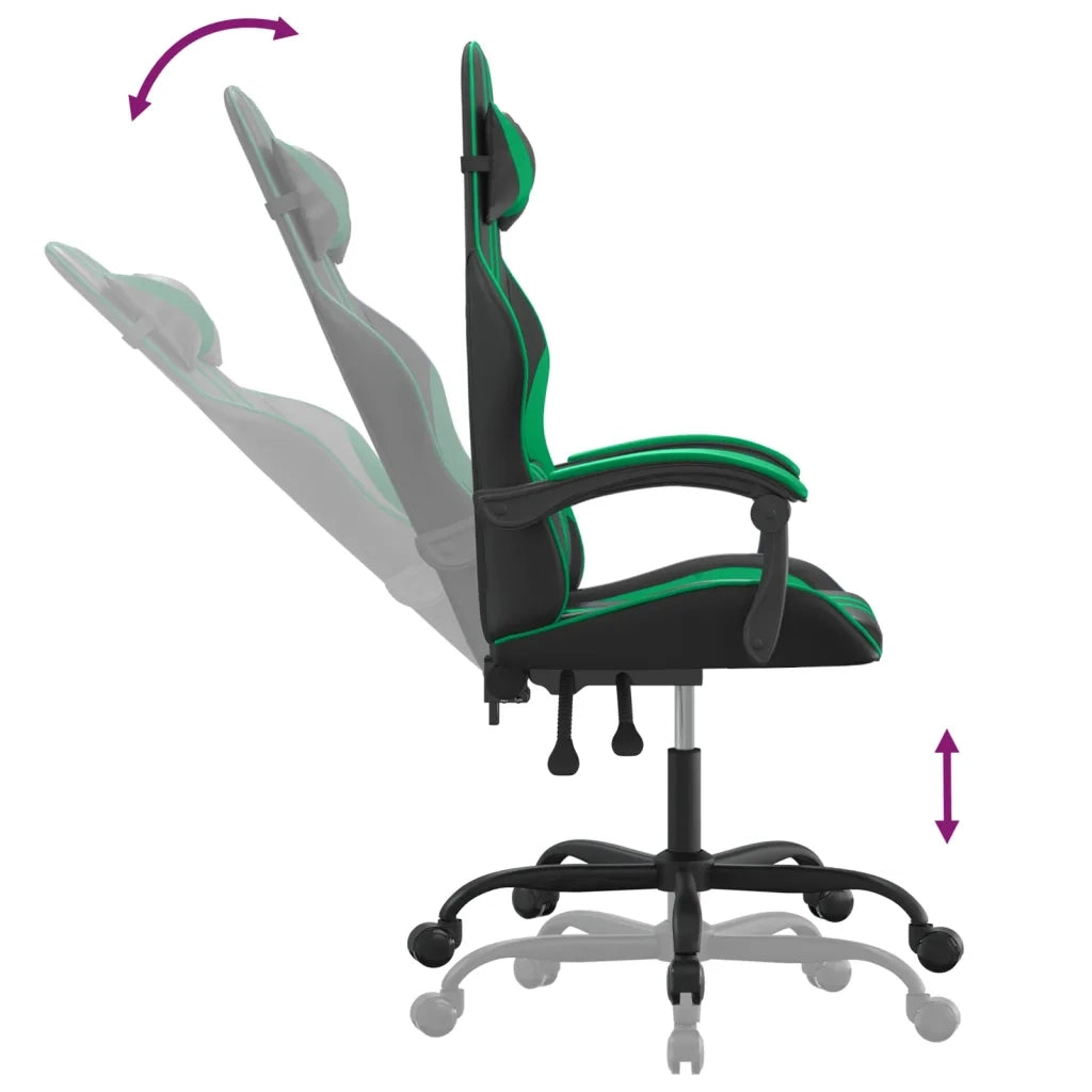 Sedia da Gaming | Sedia da e-sports Girevole Nera e Verde in Similpelle