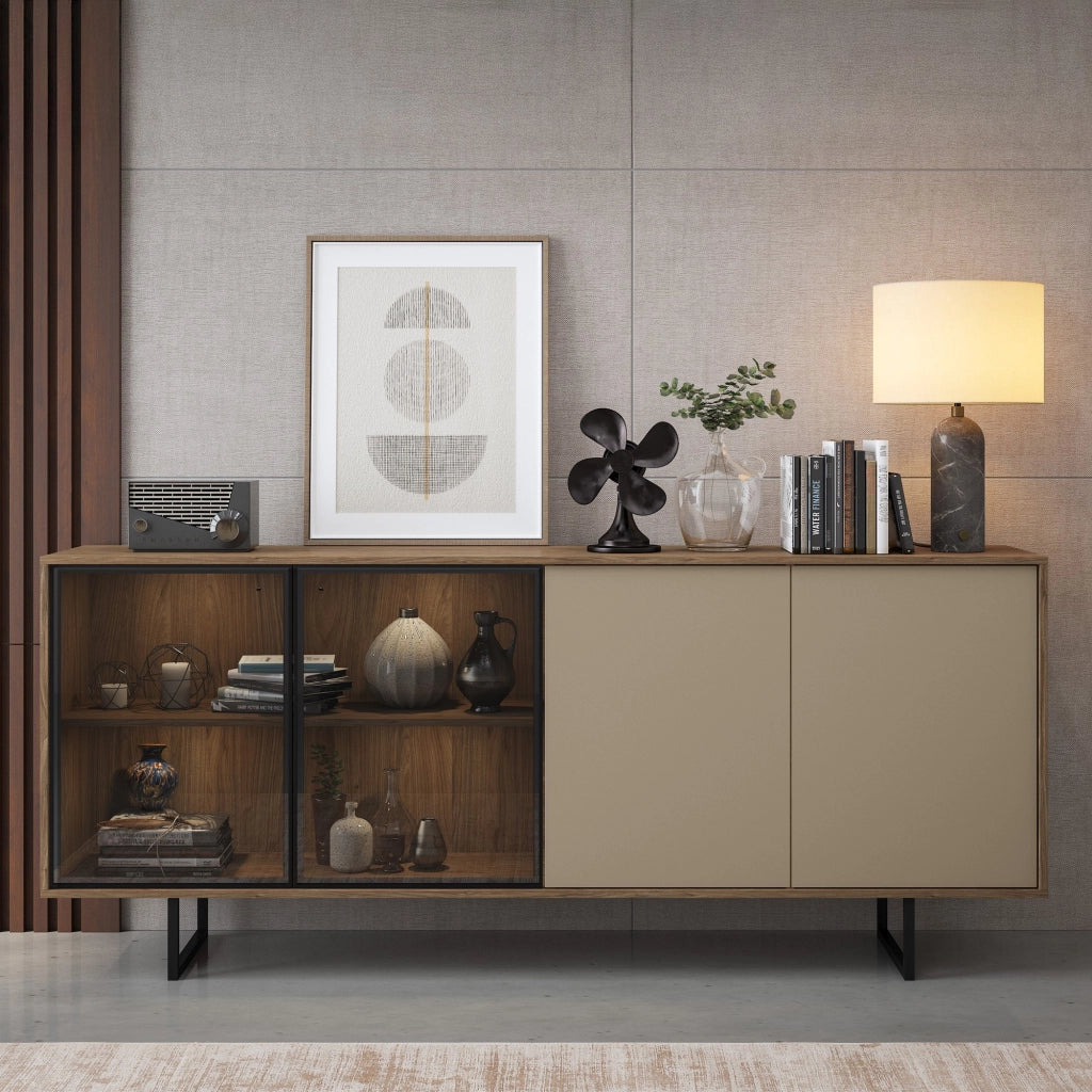 Madia Rivarone, Credenza 3 Ripiani, 200x40x87h cm Beige
