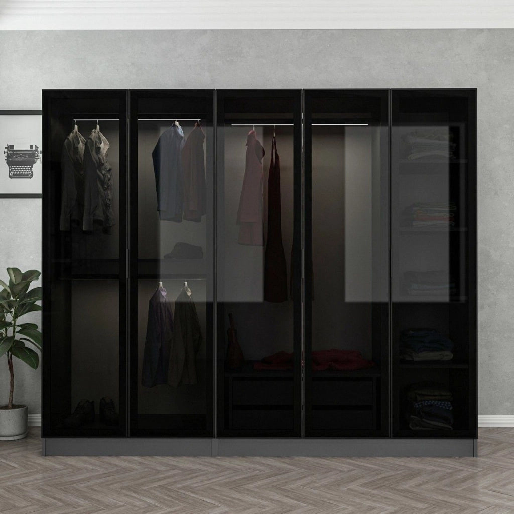 Armadio Camera da Letto Sinibalda, Guardaroba Grande Appendiabiti, 225x210h cm Nero Antracite