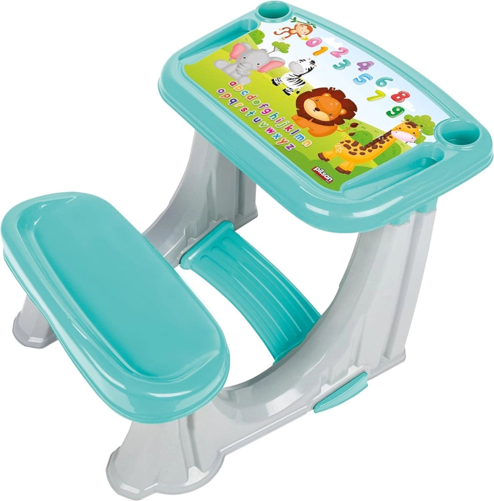 Banco Scuola Bambini 2 Anni Con Sedia Azzurro Scrivania Gioco Studio per Bambini con Scomparti Portapenne e Sgabello Str