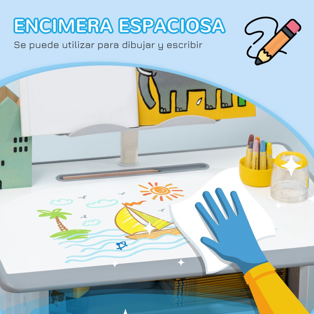 Scrivania con Sedia Bambini ¨C zephmum ¨C Grigio 60x45x90-102 cm