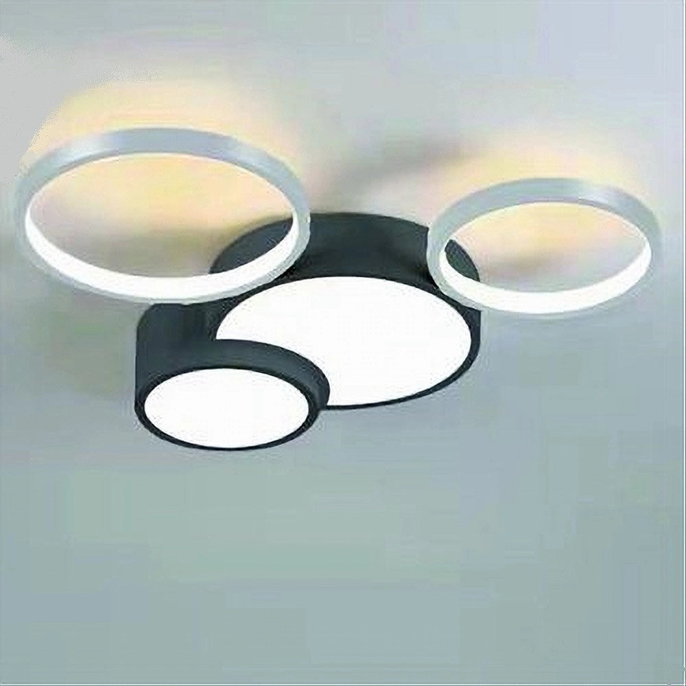 Trade Shop - Plafoniera Led 36w 4 Cerchi Argento Nero Lampada Soffitto Moderno Luce 4000k 70937 -