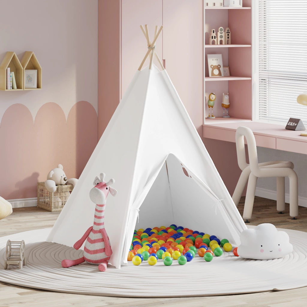 Tenda Teepee per Bambini con Borsa e Palline da Gioco Bianche