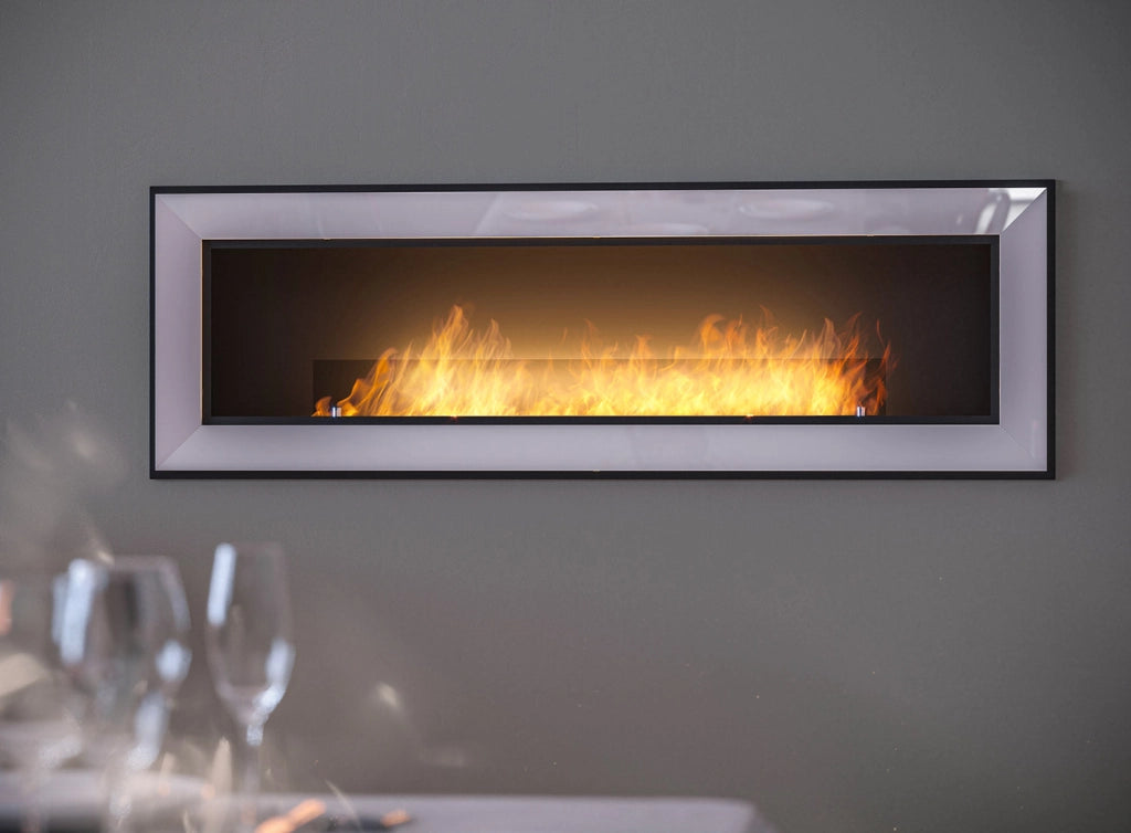 Camino a Bioetanolo da Parete/Incasso 150x49 cm Frame 1500 Bianco con Vetro