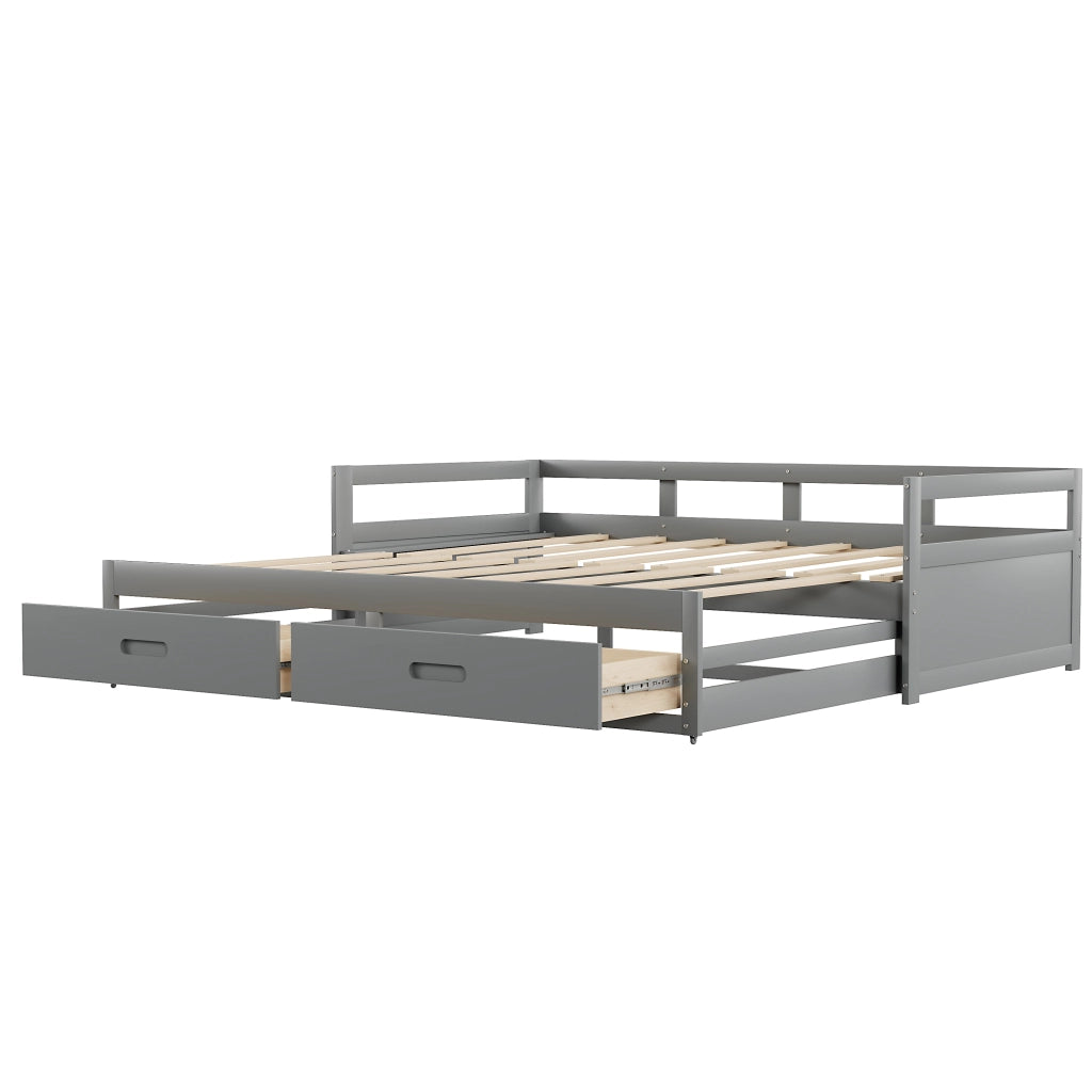 OKWISH Letto Estraibile 90×200 cm, Letto Singolo con 2 Cassetti, Estensibile a 180×200 cm e Cassetti, senza Materasso, Grigio