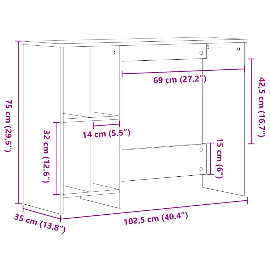 Scrivania Rovere Nero 102,5 x 35 x 75 cm Legno multistrato 862664