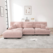 Divano Angolare Modulare con Chaise Longue ¨C MINIMAL ¨C Velluto a Coste Rosa, Morbido