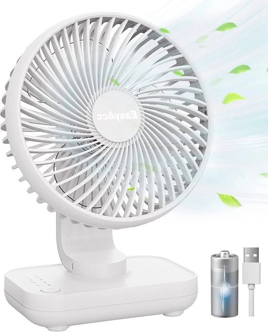 Ventilatore da tavolo portatile - 4000 mAh ricaricabile - 15 ore autonomia - 4 velocità - ricaricabile via USB-C