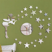 Trade Shop - Orologio Adesivo Fata Stelle 3d Effetto Specchio Da Parete Casa Moderna Decorazione -