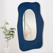 Specchio Pregola, Specchiera, Articolo d'arredo a muro, Decorazione con specchio, 90x4 h165 cm, Blu