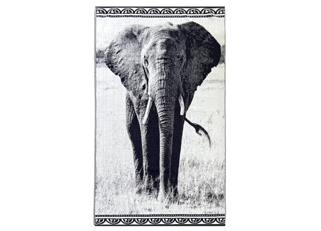 Telo Mare Jacquard Spugna Asciugamano Spiaggia Disegno Elephant KR - Telo Mare - Black-White