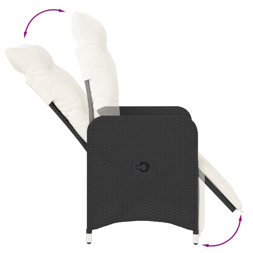 Sedia Reclinabile da Giardino con Cuscini Nera in Polyrattan 365695