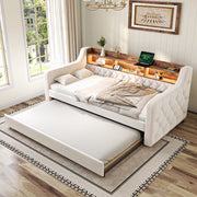 Letto estraibile 90 × 190 cm 1 posto con vano contenitore, mensola, USB-C e LED regolabile, senza materasso