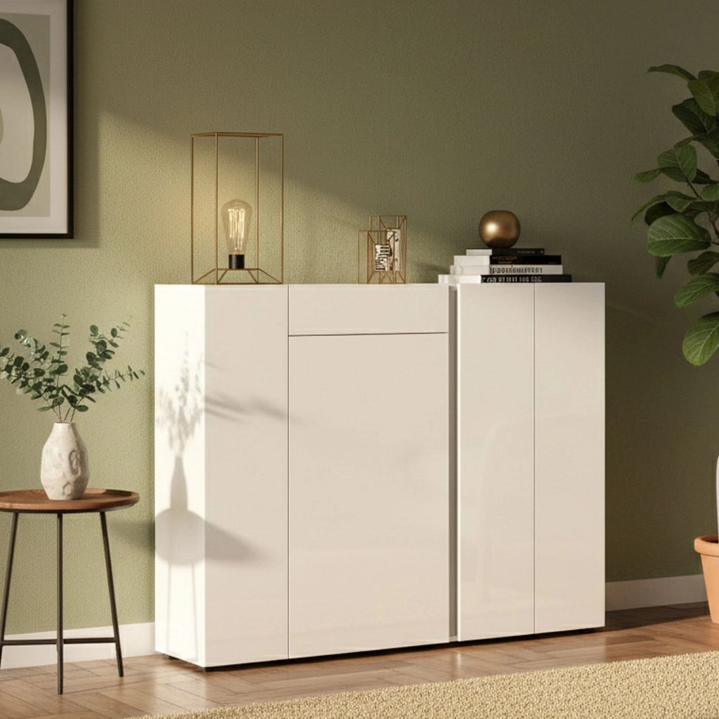 Mobile Portascarpe Aureliano, Scarpiera 14 Ripiani Made in Italy, 149x33x115h cm Bianco Lucido