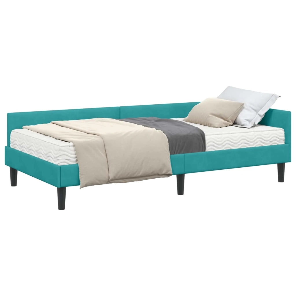 Struttura Letto Angolare con Materasso 2 pz-Giroletto con materasso Turchese Velluto 610225